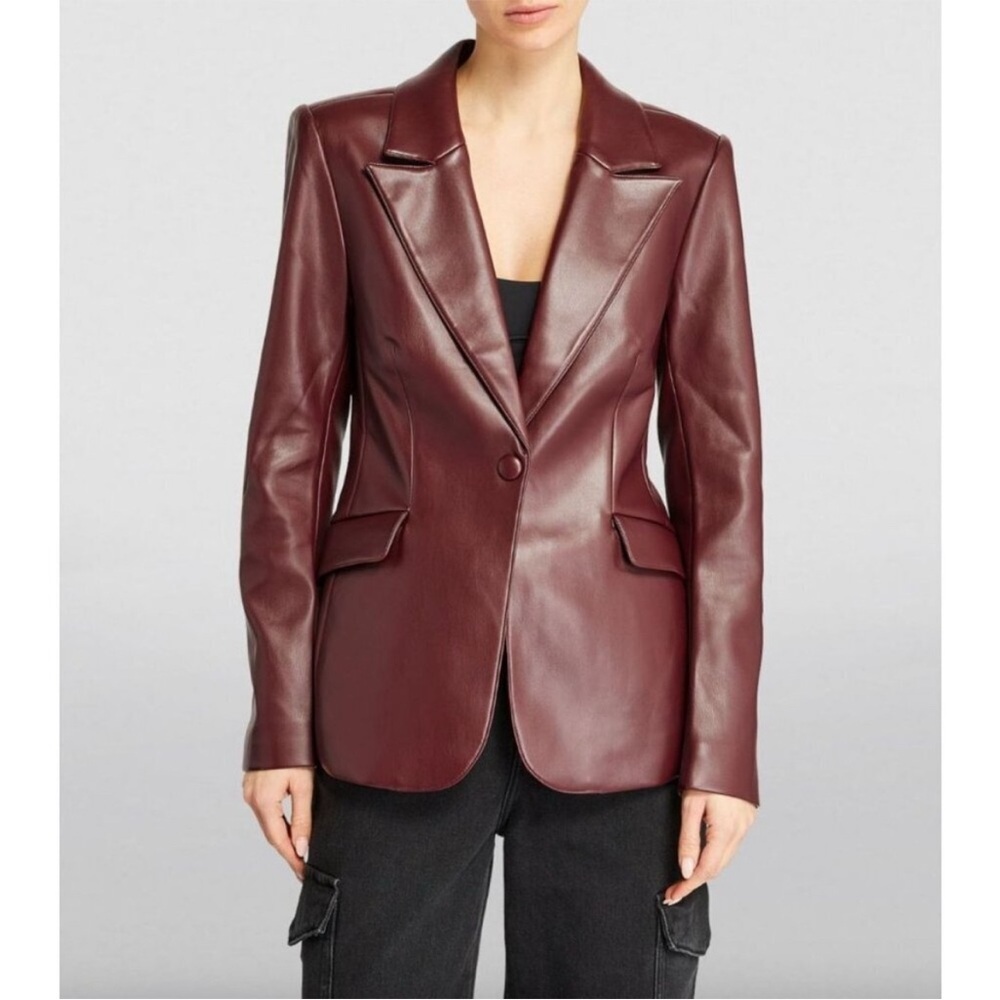 NWT Good American Faux Leather Burgundy Blazer Jacket Malbec Womens Size Medium